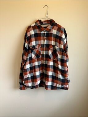 Men’s XL/TG Canada Weather Gear Fleece Lined Flannel Rust/Black/Cream Shirt